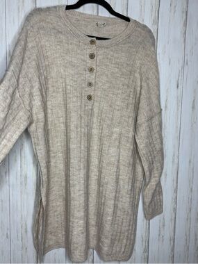Free People Cream Ribbed Henley Knit Top Small